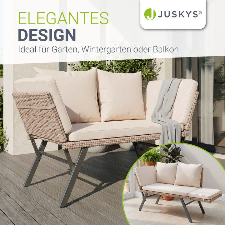 Polyrattan Multifunktionsbank Calvia Schwarz/Grau/Creme