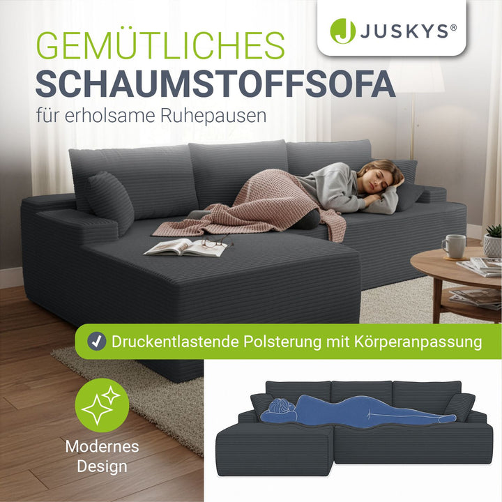 Sofa Coredo mit Cord Bezug & Dekokissen