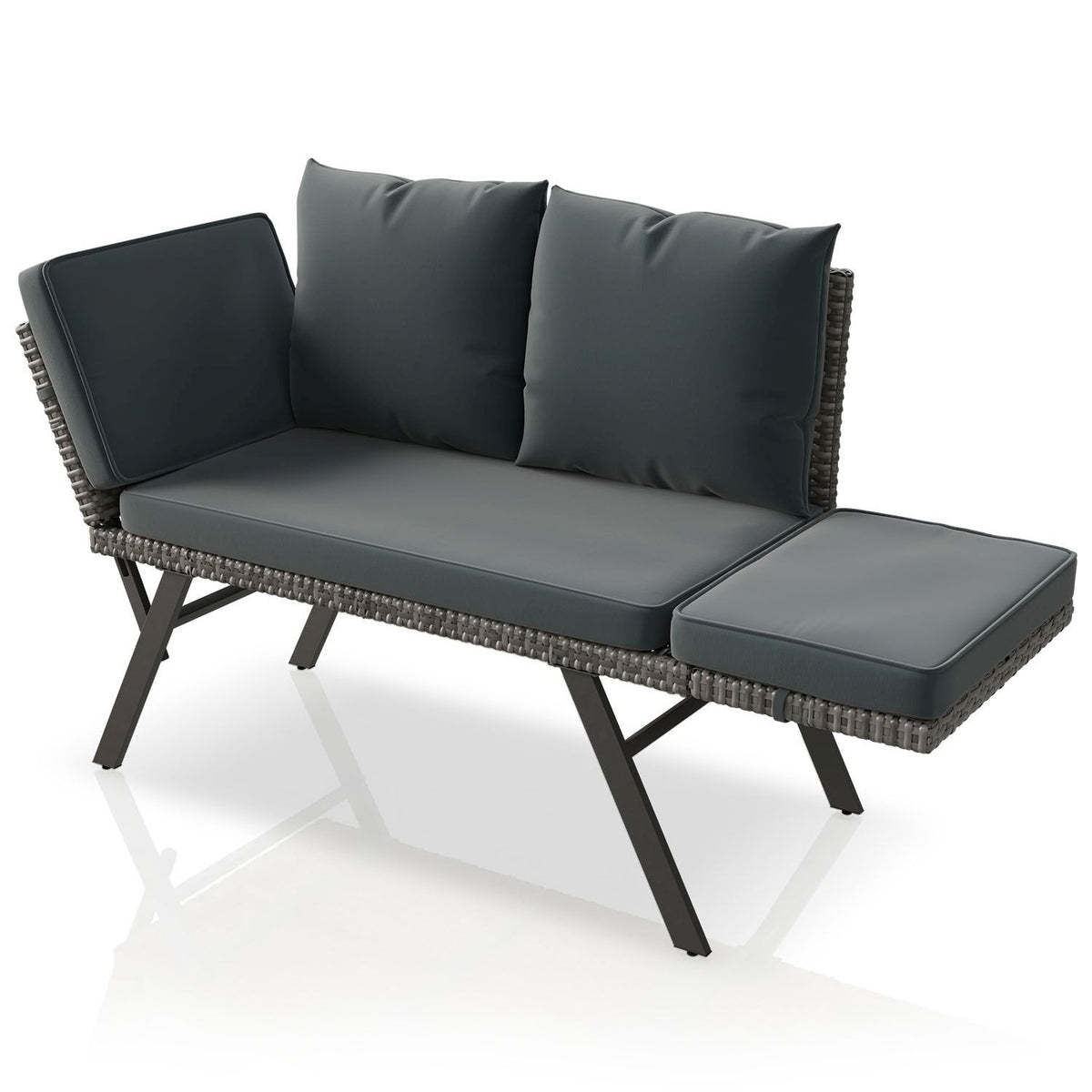 Polyrattan Multifunktionsbank Calvia Schwarz/Grau/Creme