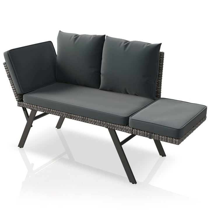 Polyrattan Multifunktionsbank Calvia Schwarz/Grau/Creme