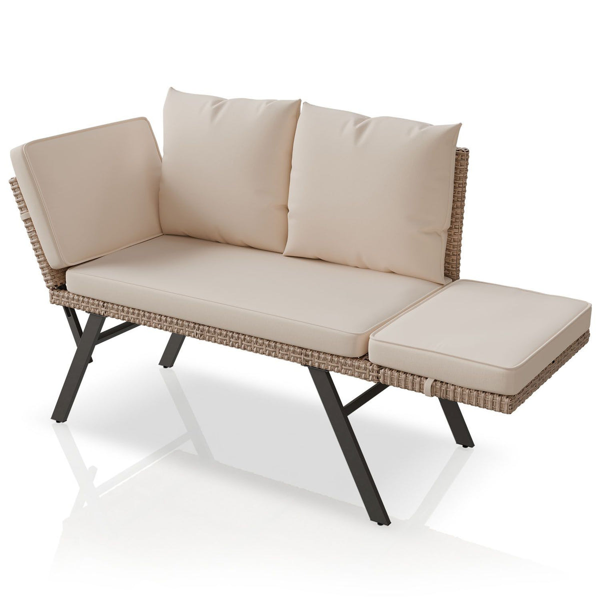 Polyrattan Multifunktionsbank Calvia Schwarz/Grau/Creme