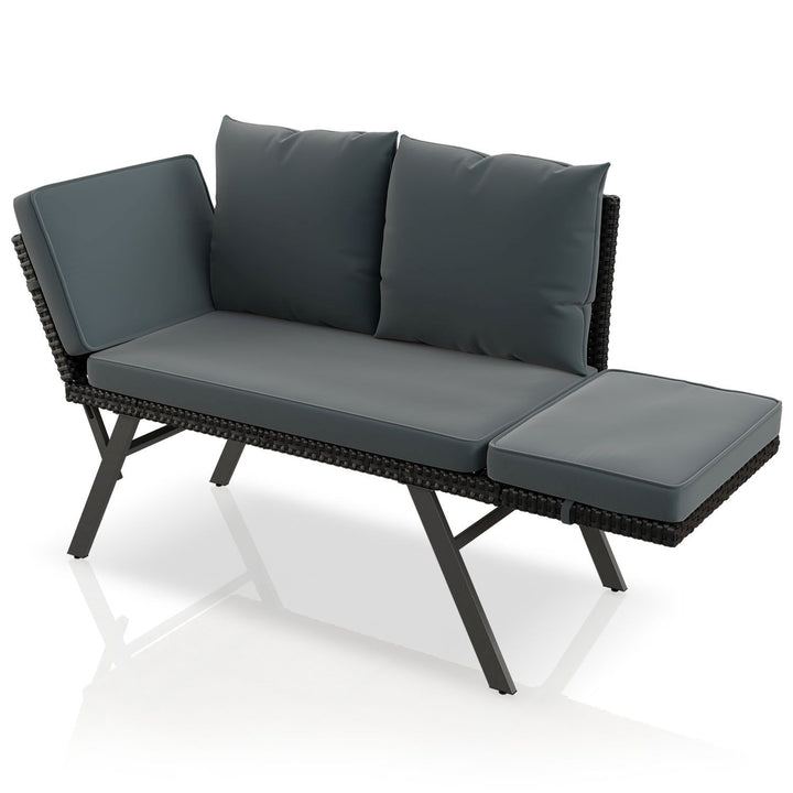 Polyrattan Multifunktionsbank Calvia Schwarz/Grau/Creme