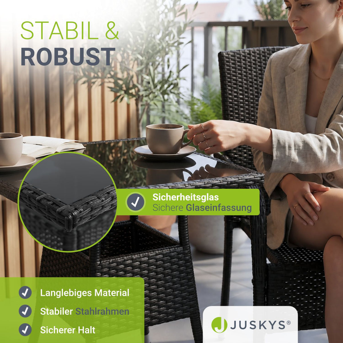 Eckiger Polyrattan Gartentisch Yoro