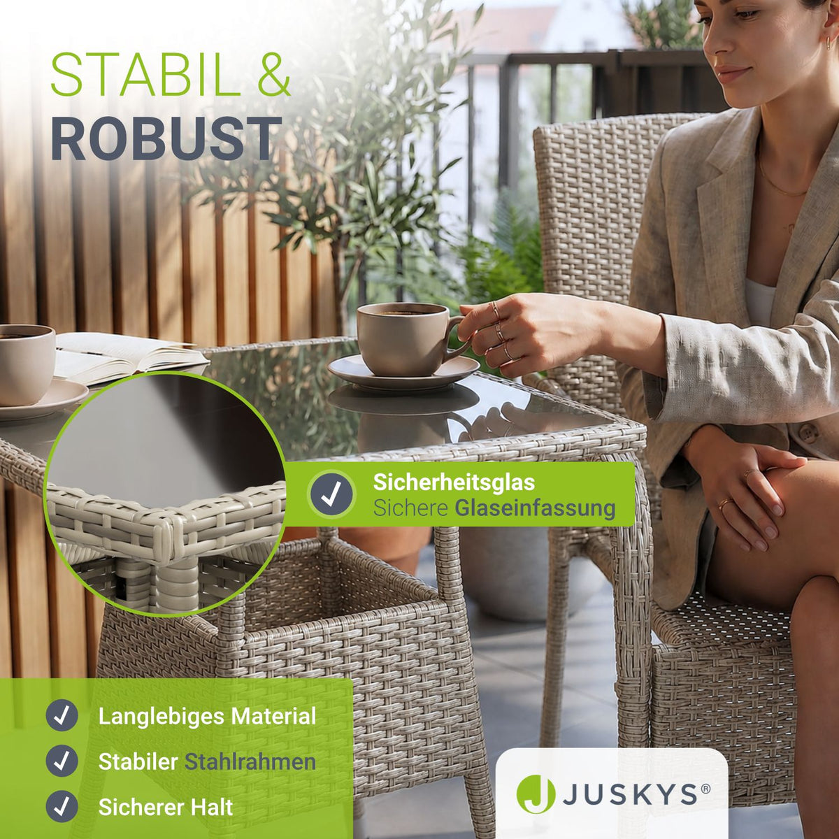 Eckiger Polyrattan Gartentisch Yoro