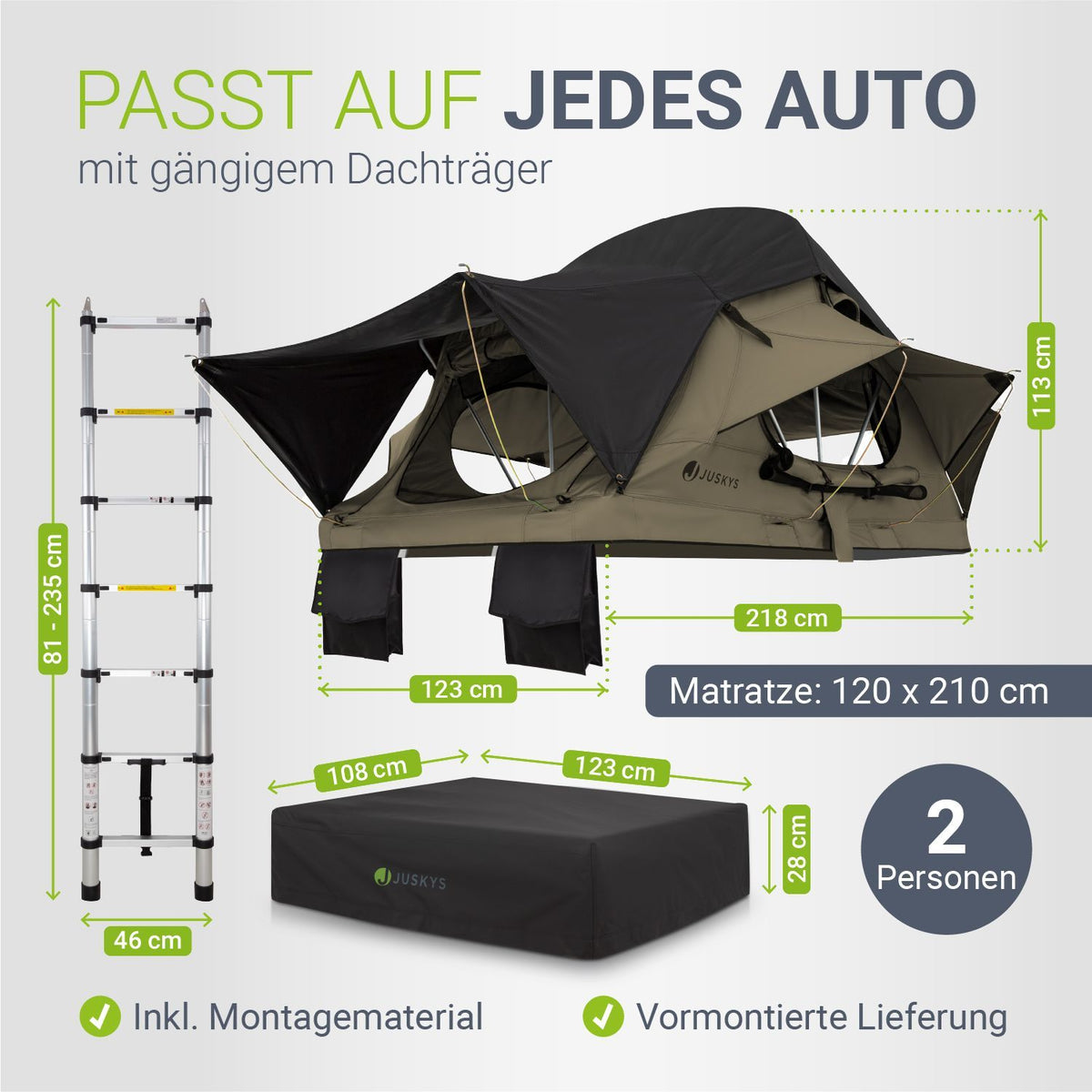 Dachzelt Lago für 2-3 Personen