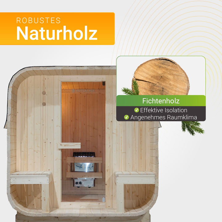 Fasssauna quadratisch Nolvik