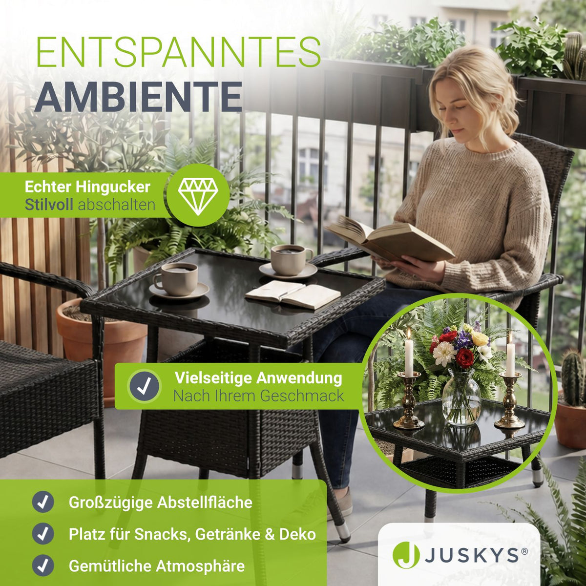 Eckiger Polyrattan Gartentisch Yoro