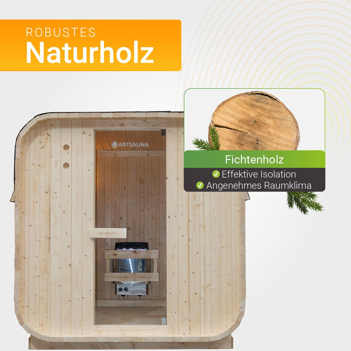 Fasssauna quadratisch Nolvik