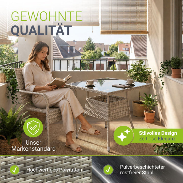 Eckiger Polyrattan Gartentisch Yoro
